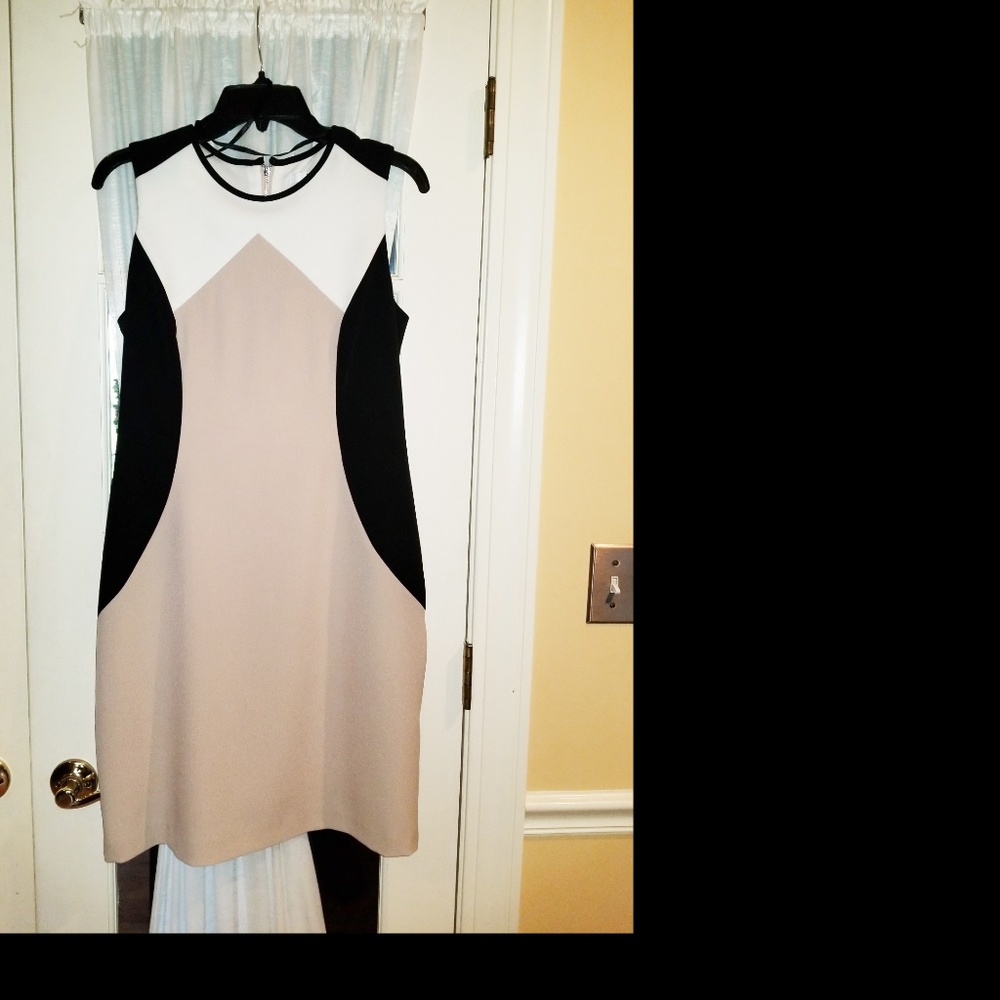 Block print sheath dress tan cream white dress